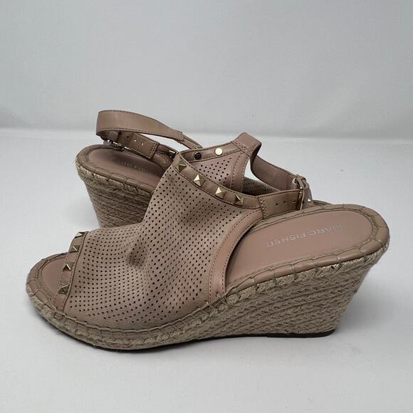 Marc Fisher Perforated Suede Women's Open Toe Pink Espadrille Wedges Size 10 - Picture 8 of 11